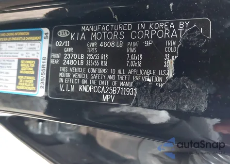 2011 Kia Sportage Ex from USA, damaged, VIN KNDPCCA25B7119311